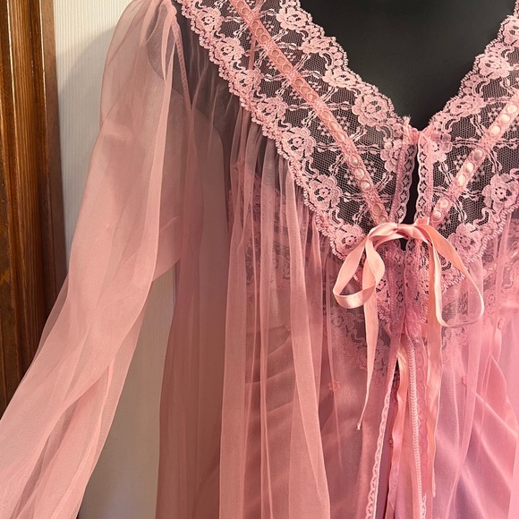 Vintage Barbizon Elegant Cotton Candy Pink Lace Trim Nightgown Set Sz Small - Picture 5 of 8